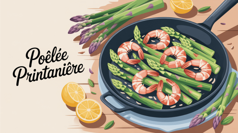 Recette de poêlée printanière : crevettes aux asperges