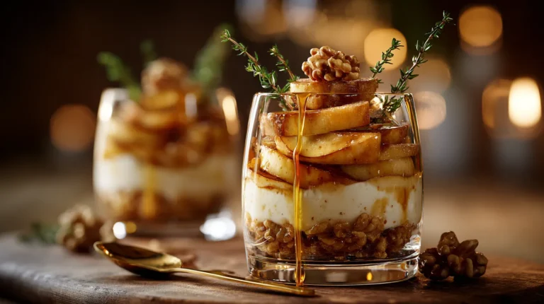 Recette de verrines de pommes caramélisées au chèvre chaud