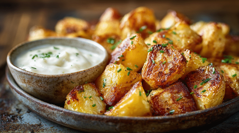 Pommes de terre au four croustillantes et sauce à l’ail