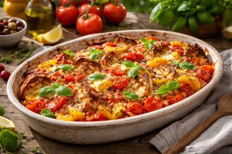 Recette d’été : Gratin de tomates et poivrons au pain perdu