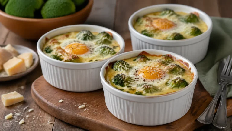 Recette de plat végétarien : Ramequins aux œufs, brocolis et parmesan