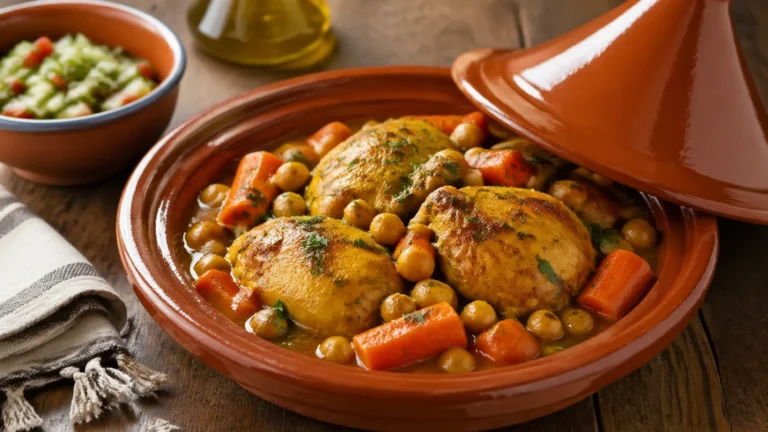 Recette facile et rapide de tajine de poulet aux carottes et pois chiches