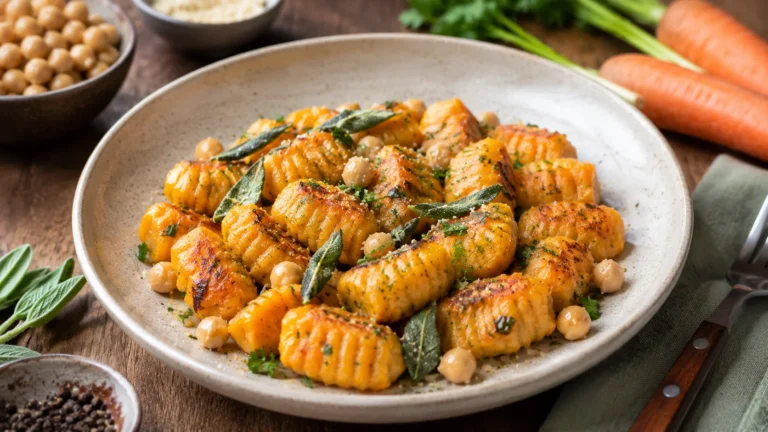 Recette originale pour un repas végétarien : Gnocchis de pois chiches et carottes