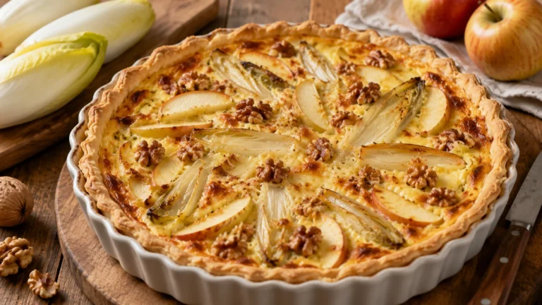 Recette de quiche aux endives, pommes et noix