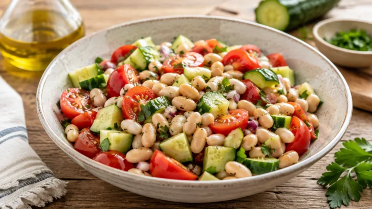 Recette rapide de salade de haricots blancs, tomates et concombre