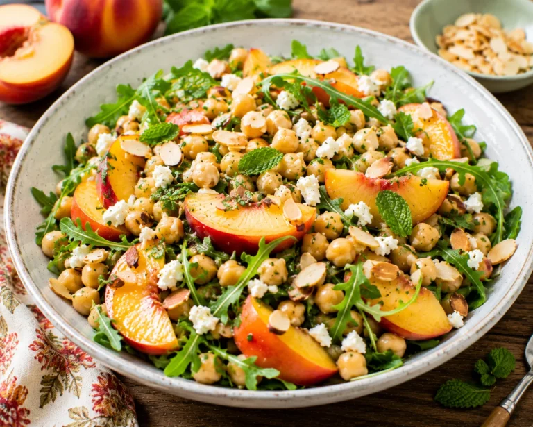 Recette de salade de pois chiches, pêches et amandes