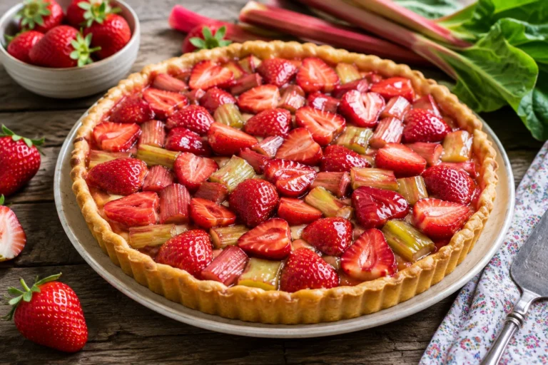 Recette de tarte aux fraises et rhubarbe