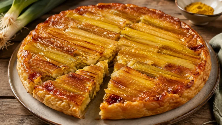 Recette de la tarte tatin de poireaux au curry